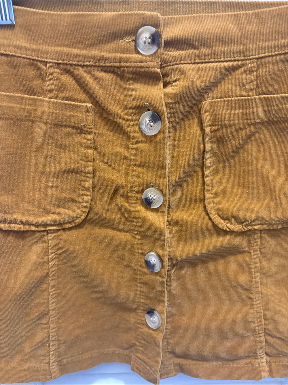 Button-Front Corduroy Mini Skirt in Mustard - Picture 3 of 6